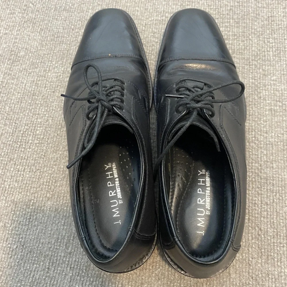Johnston & Murphy Shoes Mens Size 11 M Black Leather Cap Toe Derby 59-11567